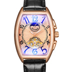 GESMART Men's Tonneau Shape Tourbillon Automatic Mechanical Watch Sun Moon Stars Design