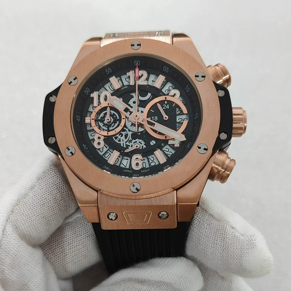 No Logo 42.5mm Quartz Watch Stainless Steel Case Rubber Strap VK63 Movement