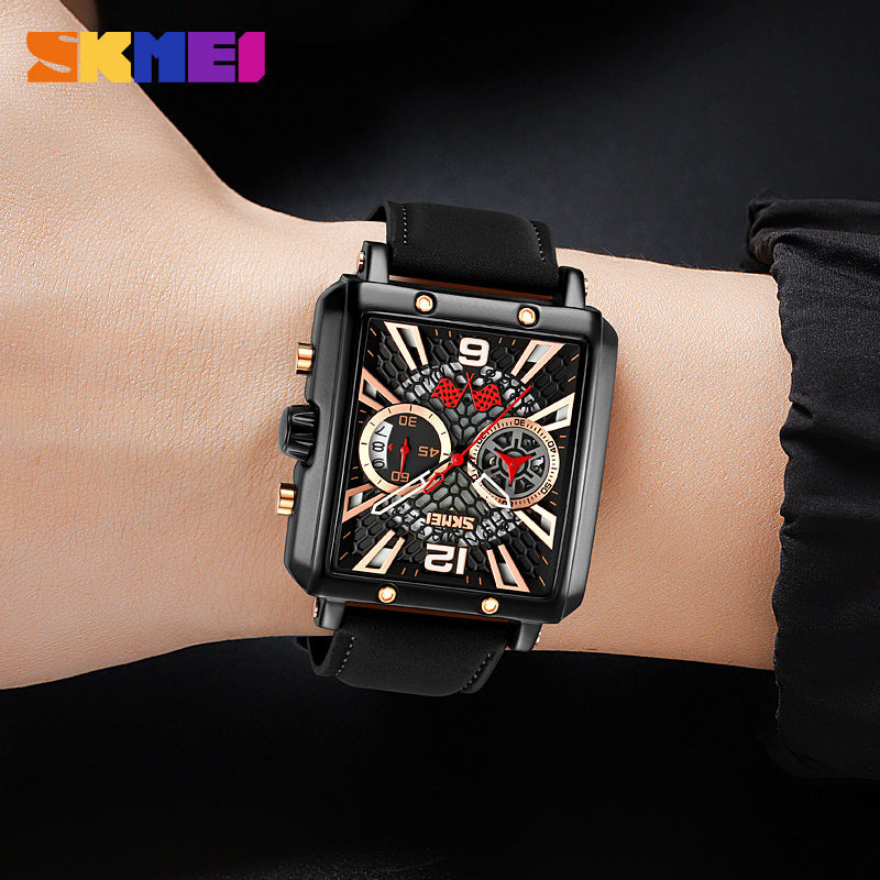 GESMART Men's Square Chronograph Quartz Watch Calendar Multifunction Water Resistant Leather Band Sports