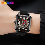 GESMART Men's Square Chronograph Quartz Watch Calendar Multifunction Water Resistant Leather Band Sports