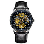 GESMART Men's Automatic Mechanical Watch Black Iridescent Dial Full Gold Tone Business Fashion