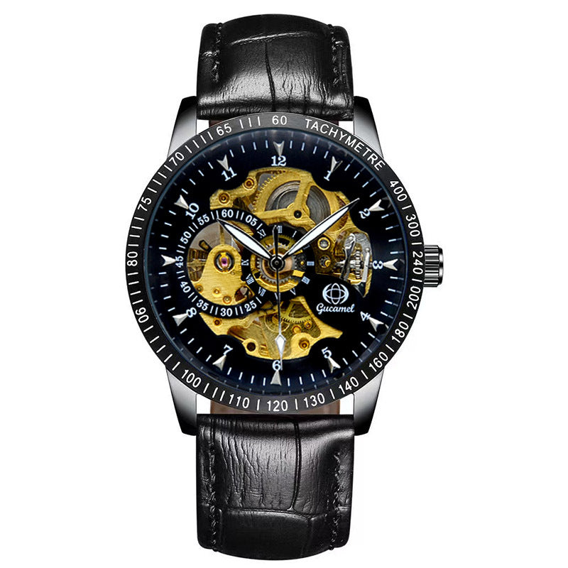 GESMART Men's Automatic Mechanical Watch Black Iridescent Dial Full Gold Tone Business Fashion