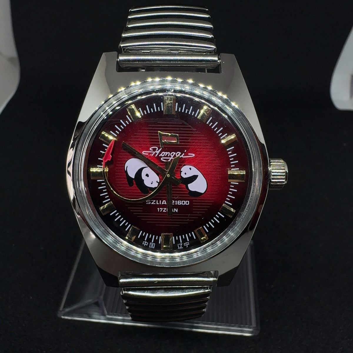 Red Flag Panda Men's Vintage Manual Wind Watch All Steel Airplane Hands