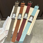 Women's Square Genuine-Leather Vintage Quartz Watch