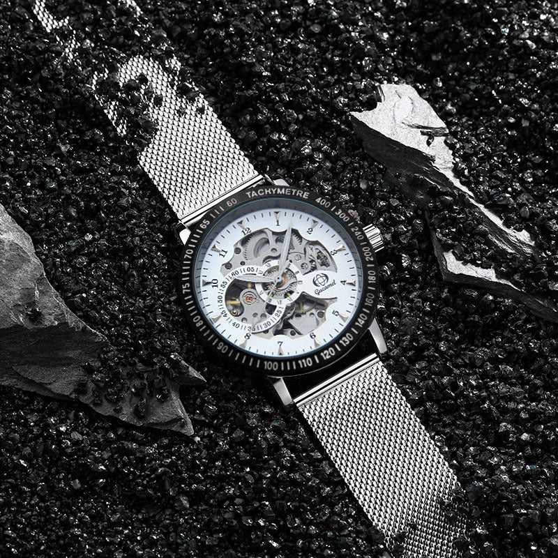 GESMART Men's Skeleton Automatic Mechanical Watch Mesh Band Business Fashion Wristwatch