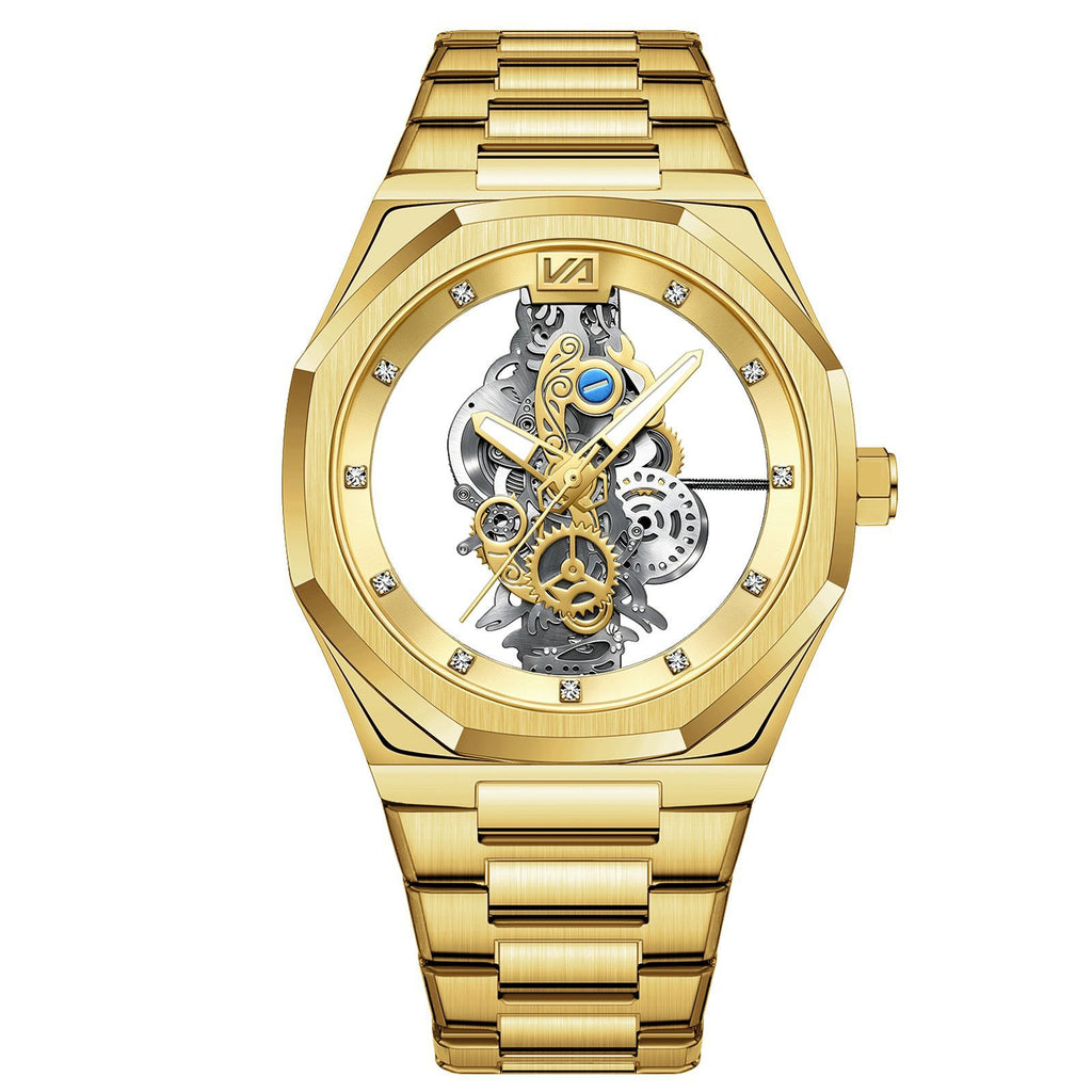 GESMART Men's Double Sided Transparent Skeleton Hand Winding Mechanical Watch Water Resistant Luminous