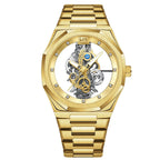 GESMART Men's Double Sided Transparent Skeleton Hand Winding Mechanical Watch Water Resistant Luminous