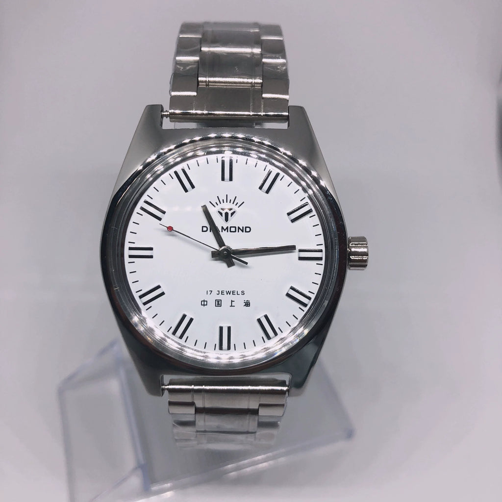 Diamond Brand Men's Manual Wind Watch 17 Jewels Skeleton Shanghai