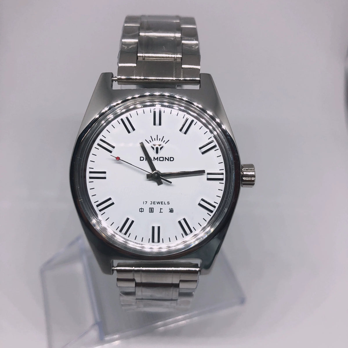 Diamond Brand Men's Manual Wind Watch 17 Jewels Skeleton Shanghai