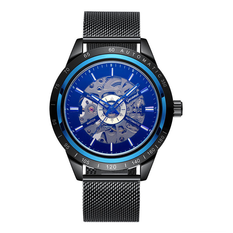 GESMART Men's Automatic Mechanical Watch Mesh Band Luminous Skeleton Exhibition Case Back