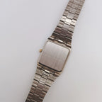 Vintage Unisex Ladies Quartz Watch Date Silver Square Steel Bracelet NOS