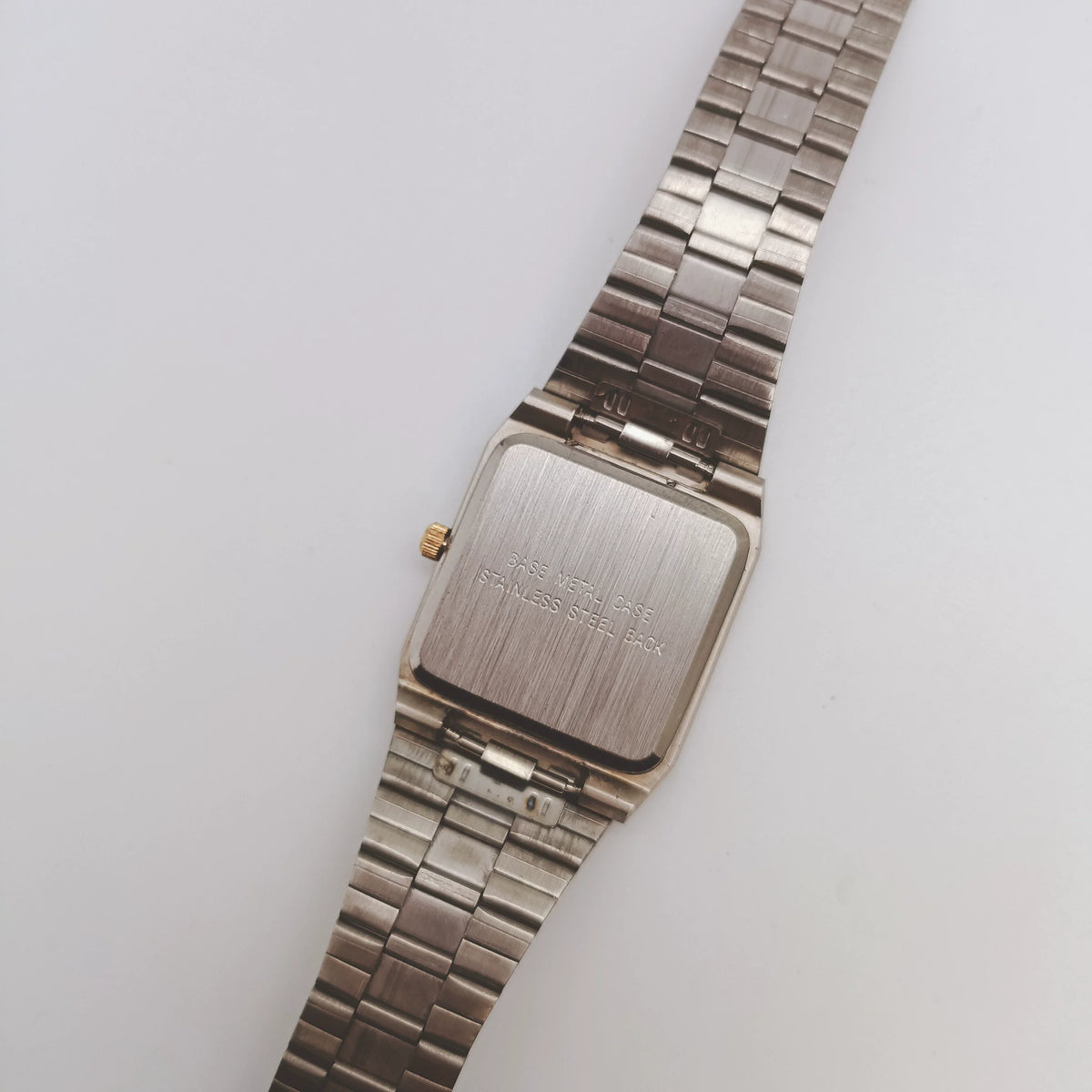 Vintage Unisex Ladies Quartz Watch Date Silver Square Steel Bracelet NOS