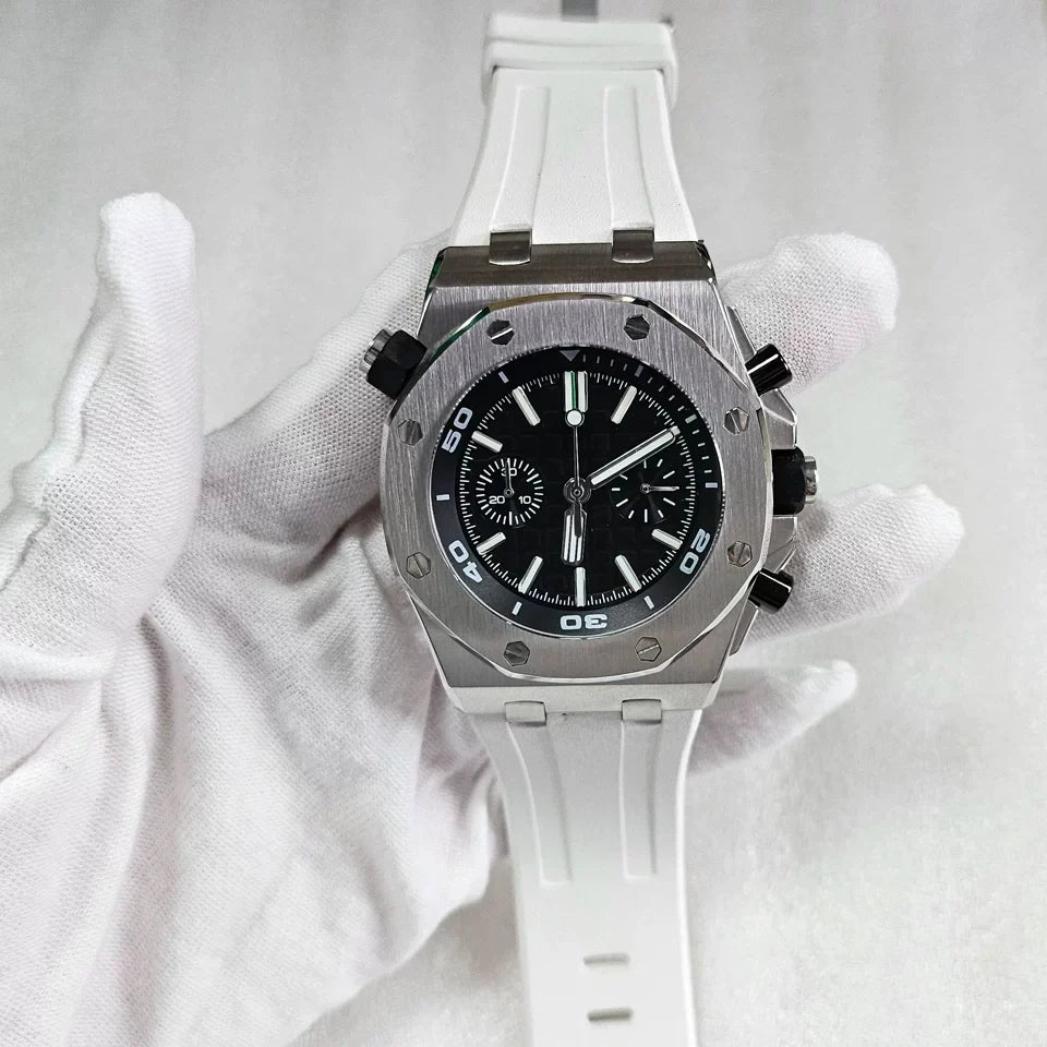 Men's 42mm Watch Dual Crown Steel Case Rubber Strap VK64 Movement