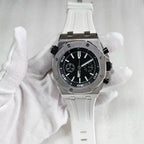 Men's 42mm Watch Dual Crown Steel Case Rubber Strap VK64 Movement