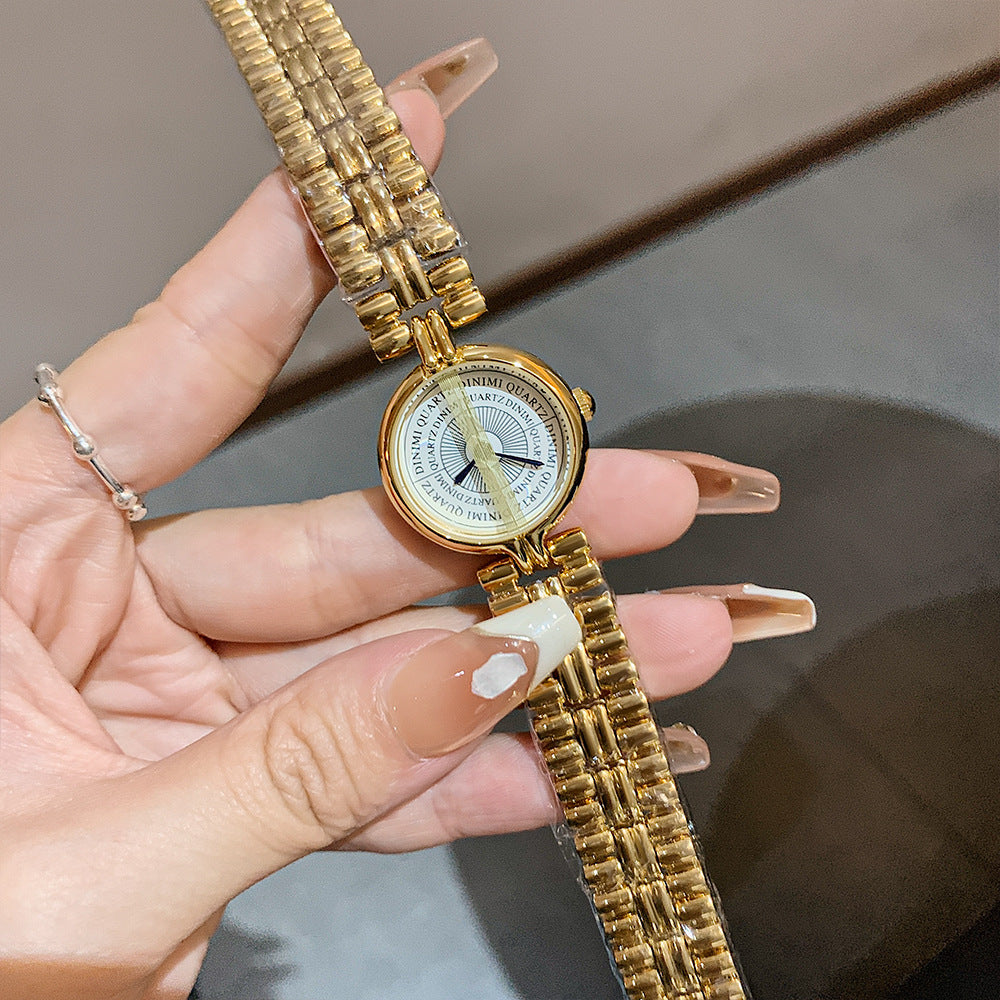 GESMART Women's Round Gold Tone Two Hands Quartz Bracelet Watch Minimalist Niche Fashion