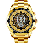 GESMART Men's Gold Tone Skeleton Automatic Mechanical Watch Skull Design Business Trendy