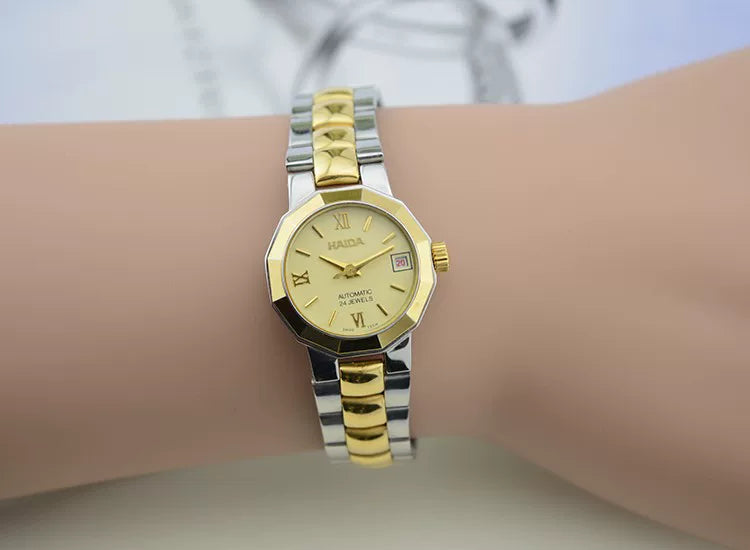 HAIDA Ladies Automatic Mechanical Watch Two-Tone Crystal-Set Vintage