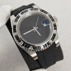 Men's 40mm Mechanical Watch Black Crystal Bezel Rubber Case Strap NH35 Movement