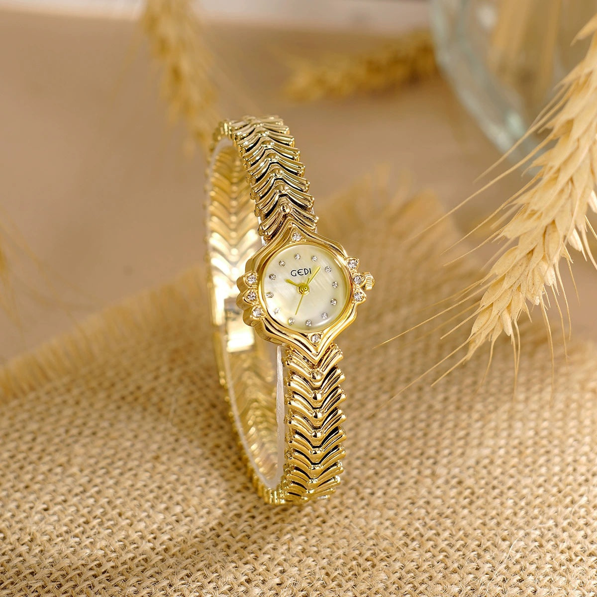 Women's Mother-of-Pearl Small-Dial Rhinestone Fishtail-Chain Quartz Watch