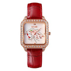 GESMART Women's Square Dial Quartz Watch Diamond Studded Leather Band Water Resistant Student Fashion