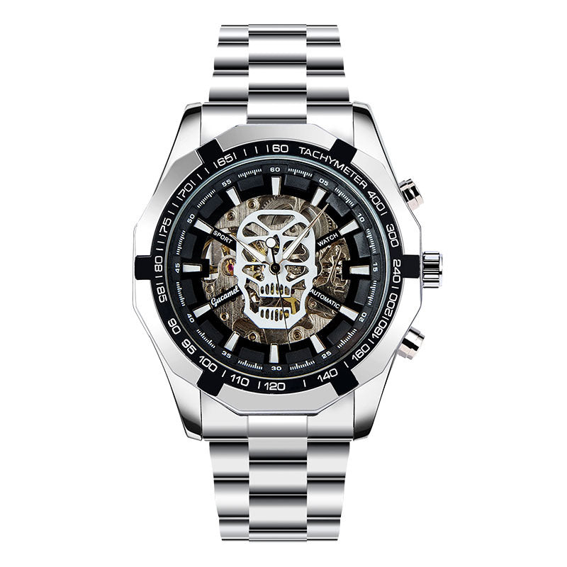 GESMART Men's Gold Tone Skeleton Automatic Mechanical Watch Skull Design Business Trendy
