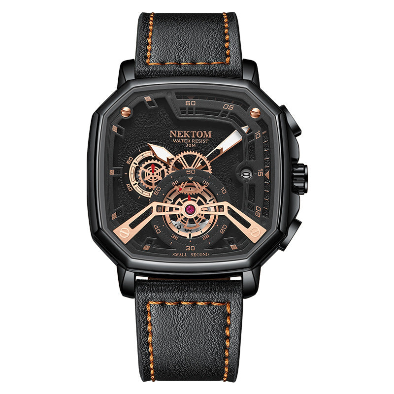 GESMART Men's Square Quartz Watch Luminous Water Resistant Trendy Fashion Casual Wristwatch