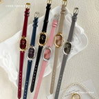 GESMART Women's Creative Oval Shape Quartz Watch Diamond Studded Leather Band Water Resistant
