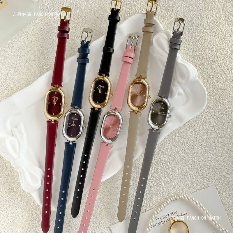 GESMART Women's Creative Oval Shape Quartz Watch Diamond Studded Leather Band Water Resistant