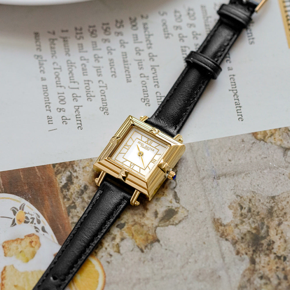 GESMART Women's Small Square Leather Band Watch Roman Numeral Scale Minimalist Retro Ladies Wristwatch