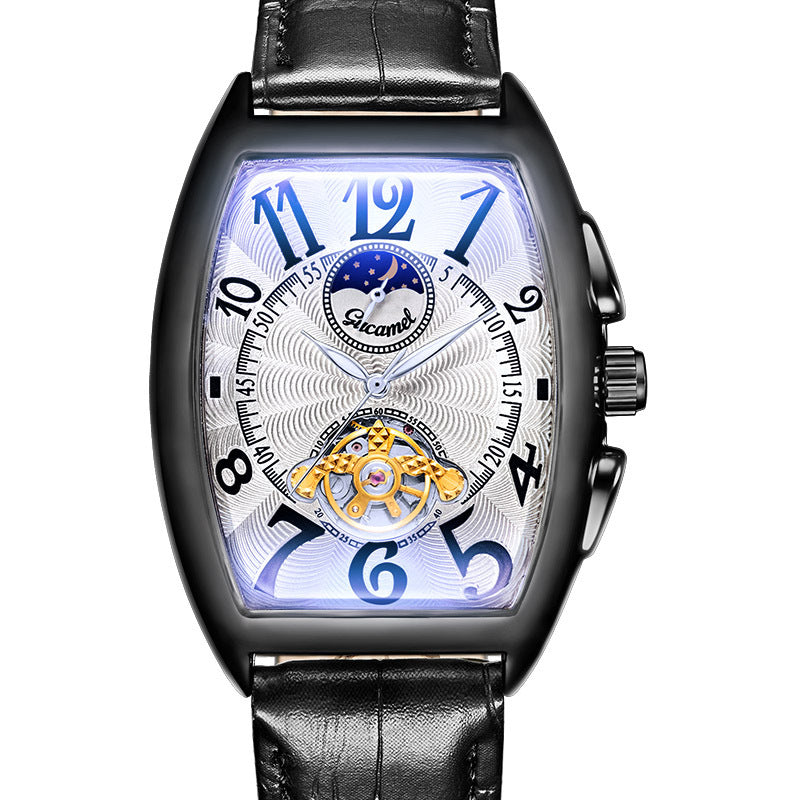 GESMART Men's Tonneau Shape Tourbillon Automatic Mechanical Watch Sun Moon Stars Design