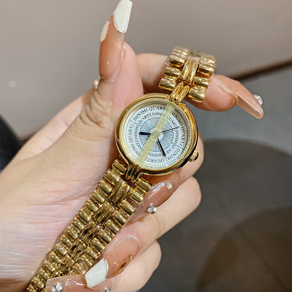 GESMART Women's Round Gold Tone Two Hands Quartz Bracelet Watch Minimalist Niche Fashion
