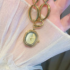 Women's French Braided Mother-of-Pearl Oval Skeleton Gold Bracelet Watch