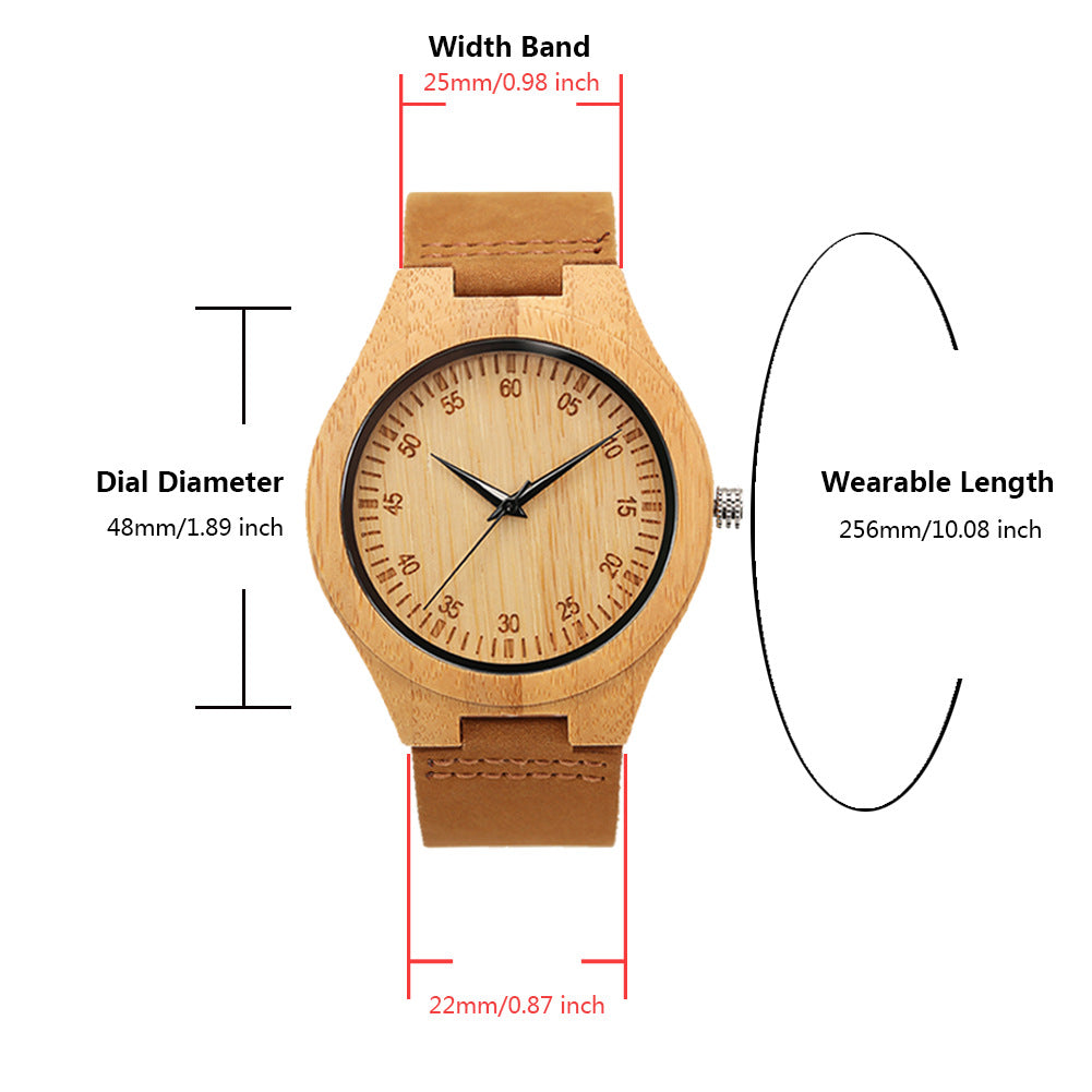 Men's Classic Bamboo-Wood Minimalist Quartz Watch