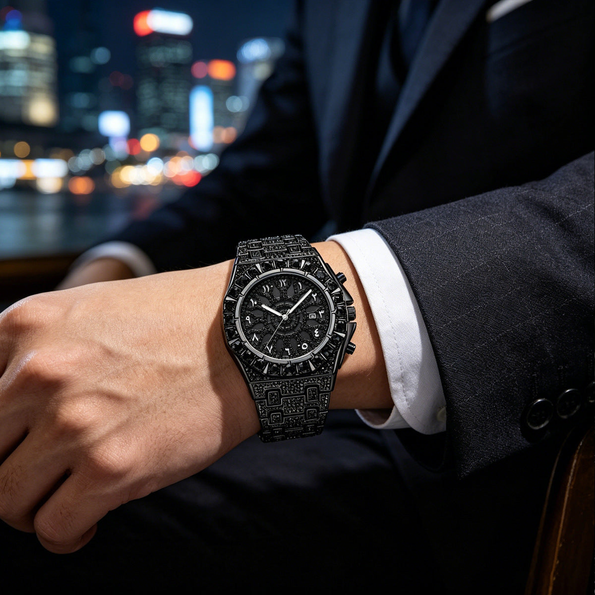 GESMART Men's Fashion Business Full Diamond Hip Hop Style Quartz Watch Luminous Calendar