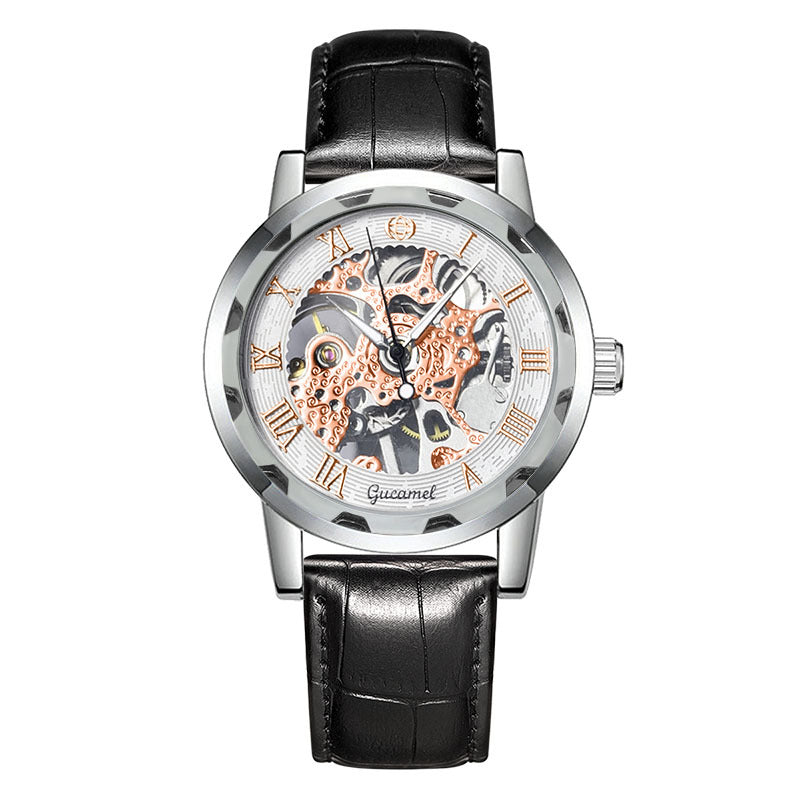 GESMART Men's Hand Winding Mechanical Skeleton Watch Exhibition Case Back Fashion