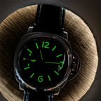 Men's 44mm Manual Wind Watch Sapphire Crystal Polished Steel Green Lume Dial