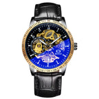 GESMART Men's Automatic Mechanical Watch Black Iridescent Dial Full Gold Tone Business Fashion