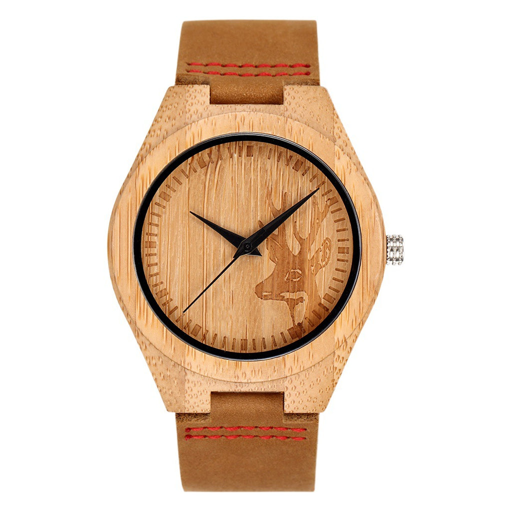 Men's Classic Bamboo-Wood Minimalist Quartz Watch
