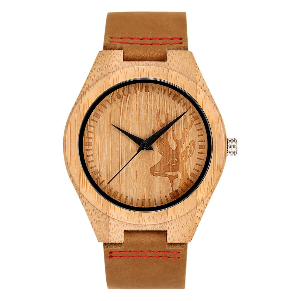Men's Classic Bamboo-Wood Minimalist Quartz Watch