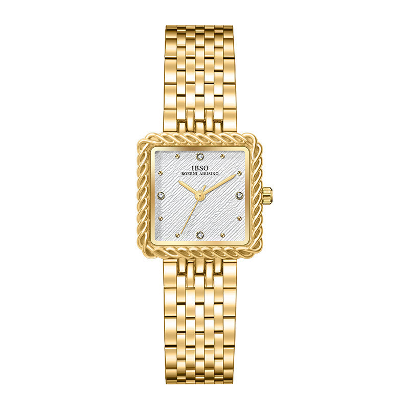 Women's Square Gold-Tone Vintage Steel-Band Quartz Watch