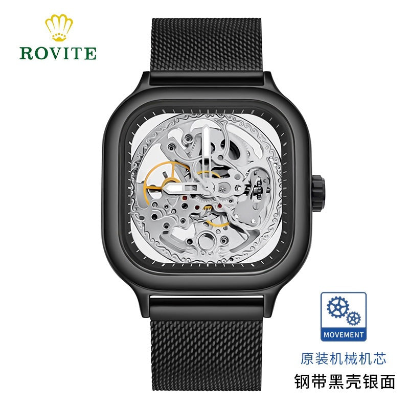 GESMART Men's Square Automatic Mechanical Skeleton Watch Luminous High Grade Trendy