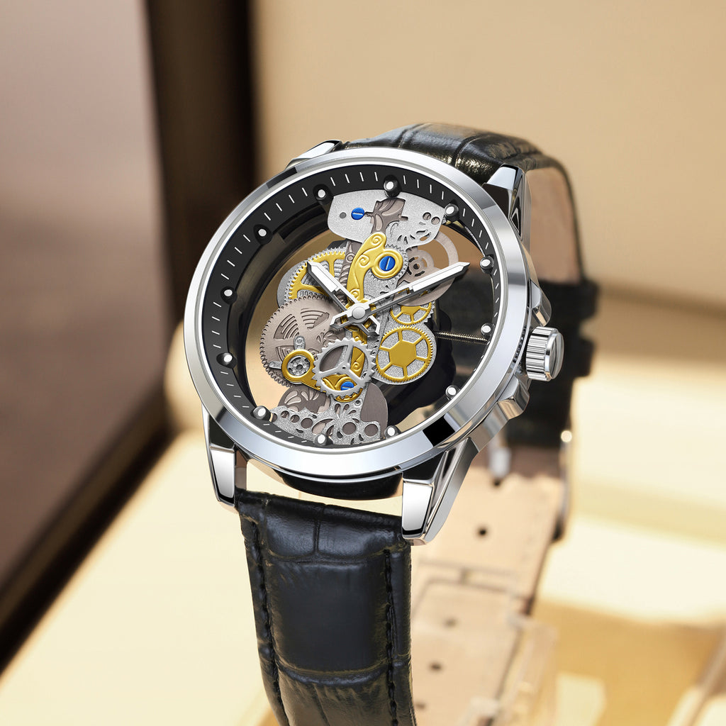 Men's See-Through Skeleton Quartz Watch, Luminous with Steel Case