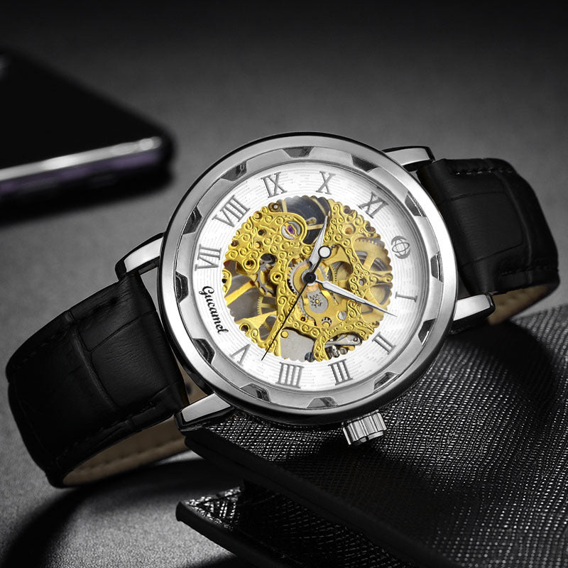 GESMART Men's Hand Winding Mechanical Skeleton Watch Exhibition Case Back Fashion