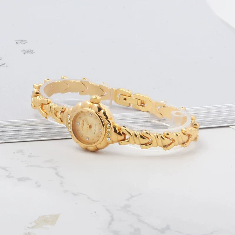 HAIDA Ladies Manual Wind Mechanical Watch Gold-Plated Crystal-Set Small NOS