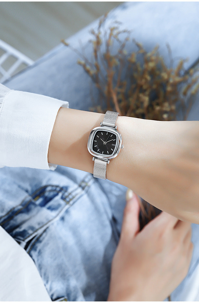 GESMART Women's Small Square Mesh Band Quartz Watch Slim Strap Minimalist Student Ladies Wristwatch