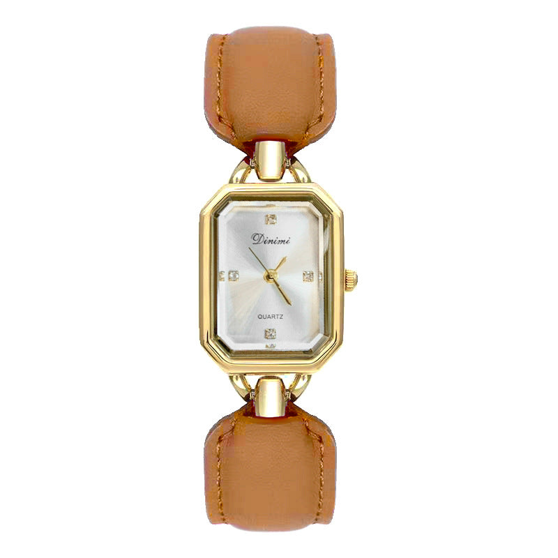 GESMART Women's Square Gold Tone Case Leather Band Watch Vintage Premium Steel Band