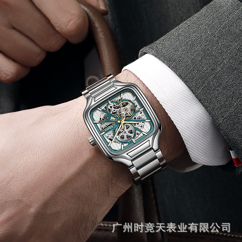 GESMART Men's Small Square Automatic Mechanical Skeleton Watch Luminous Water Resistant Fashion Trendy