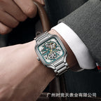 GESMART Men's Small Square Automatic Mechanical Skeleton Watch Luminous Water Resistant Fashion Trendy