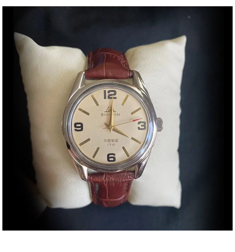 Shanghai Men's Manual Wind Watch Steel Bracelet Large Numeral Dial NOS