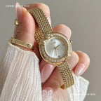 GESMART Women's French Floral Rhinestone Quartz Watch Leather Band Diamond Studded Commuter Ladies Wristwatch